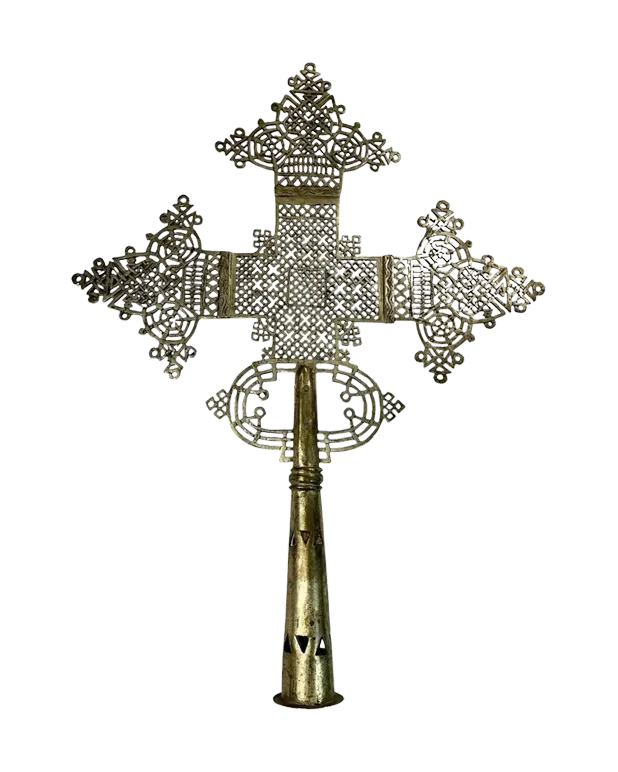 Vintage Ethiopian Silver Processional Cross Orthodox Coptic Christian 21.5”